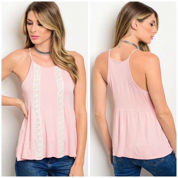 Papermoon Tops - Last 1! Small - Crochet Detail Peplum Tank in Pink